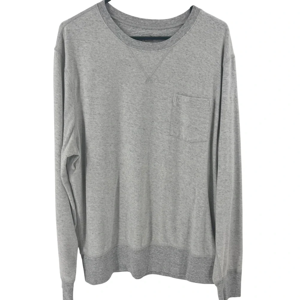 J Crew Mens Gray Long Sleeve Crewneck Sweatshirt‎ Pocket XL